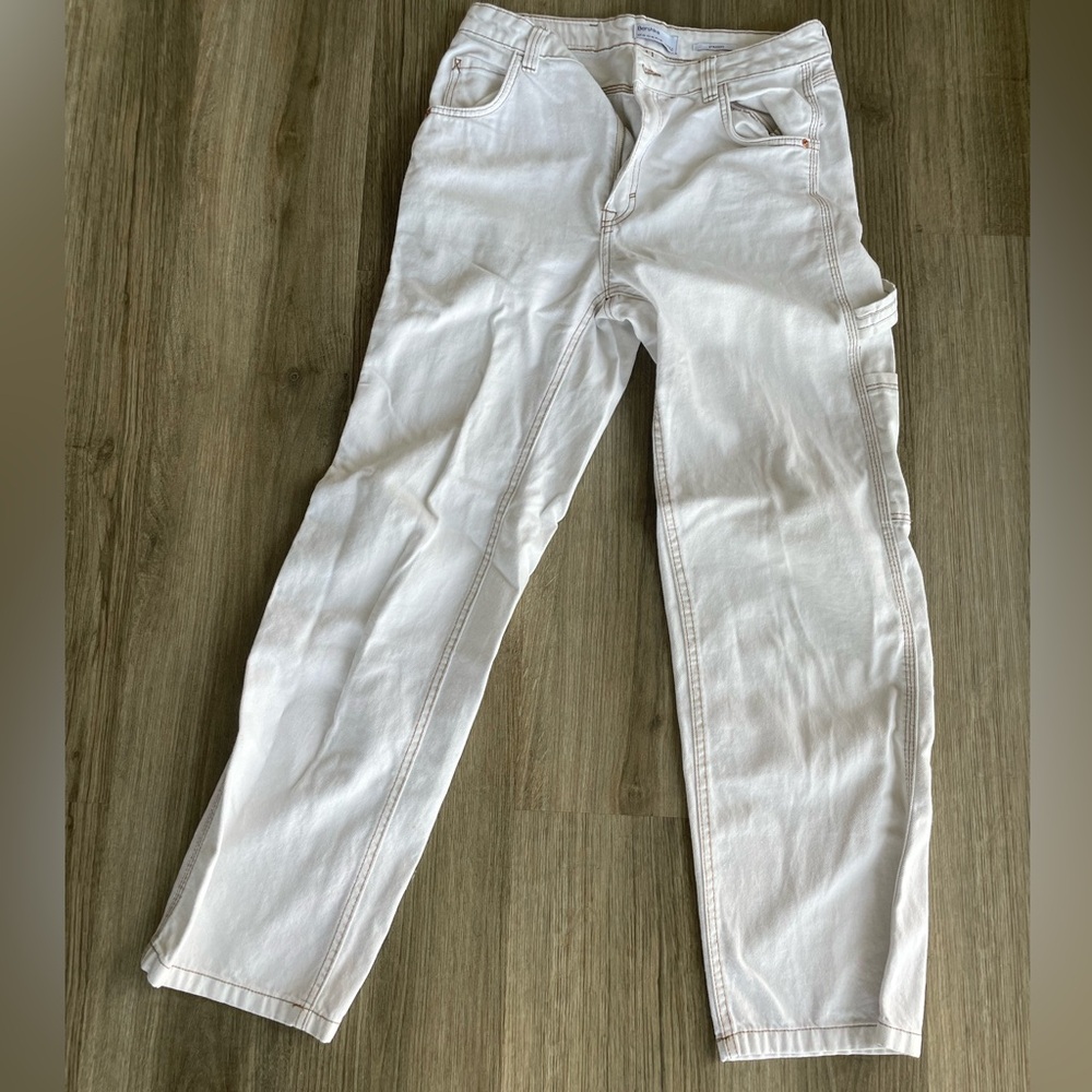 Bershka cream cargo white jeans with pockets